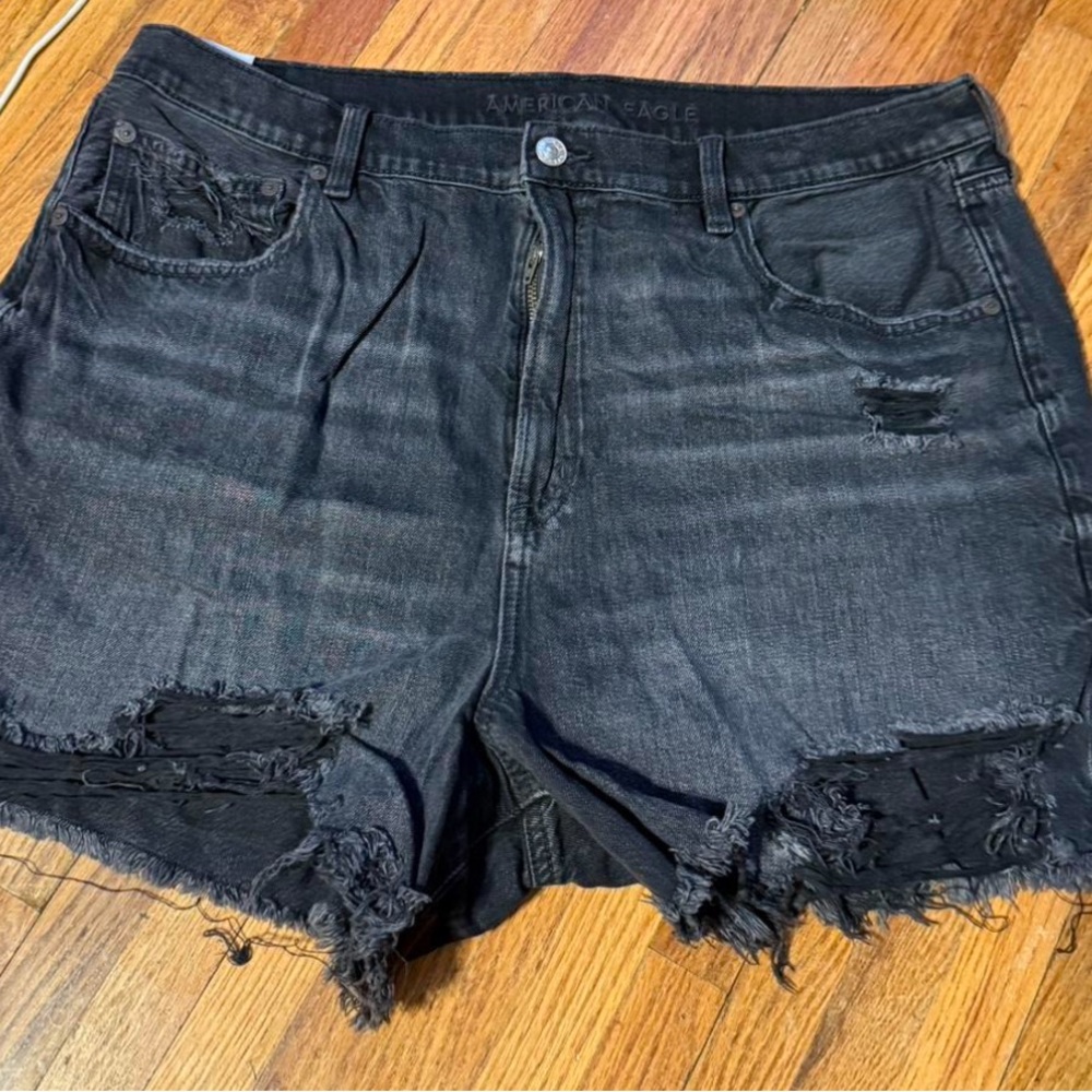 American Eagle Outfitters Black Jean Shorts Distressed Style